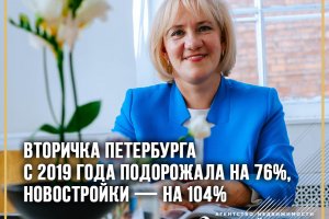 Вторичка Петербурга с 2019 года подорожала на 76%, новостройки — на 104%